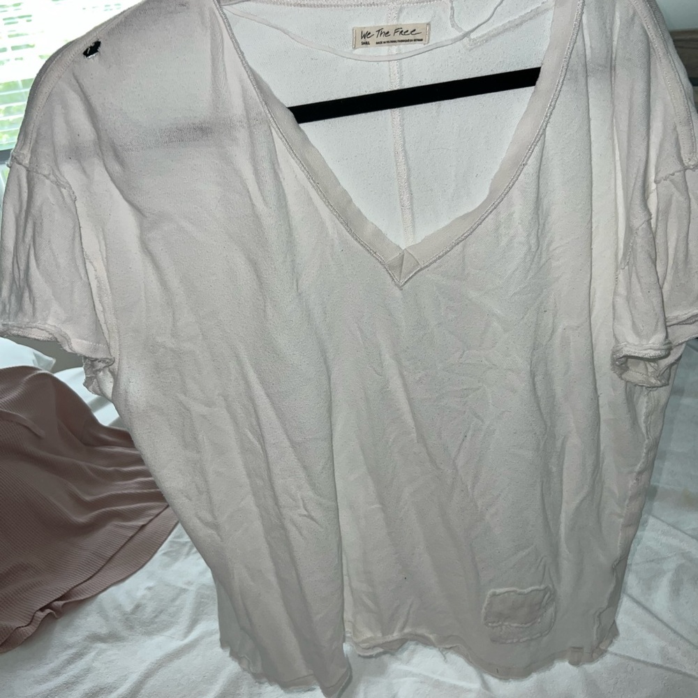 Free People White distress Tee
